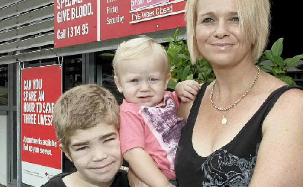 Patrick Watchorn, 9, outside the Rockhampton Red Cross Blood Bank with mum Katie Masterson and brother Nate McMullen. Patrick Watchorn, 9, outside the Rockhampton Red Cross Blood Bank with mum Katie Masterson and brother Nate McMullen.