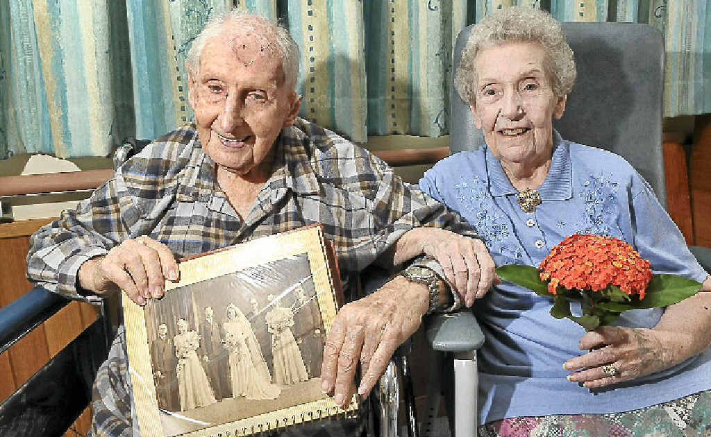 Albert Mann, 96, and his wife Gracie, 91, celebrate their 70th wedding anniversary at the Immanuel Garden Nursing Home. Albert Mann, 96, and his wife Gracie, 91, celebrate their 70th wedding anniversary at the Immanuel Garden Nursing Home.