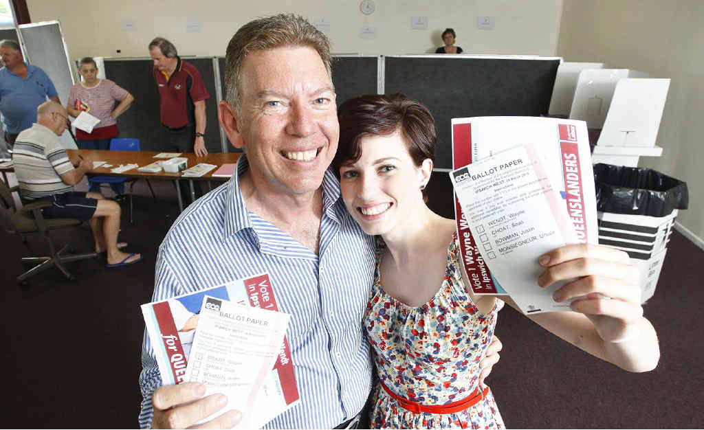 Ipswich West candidate Wayne Wendt’s daughter Katie can vote for the first time and she is staying loyal to her dad with her vote. Ipswich West candidate Wayne Wendt’s daughter Katie can vote for the first time and she is staying loyal to her dad with her vote.