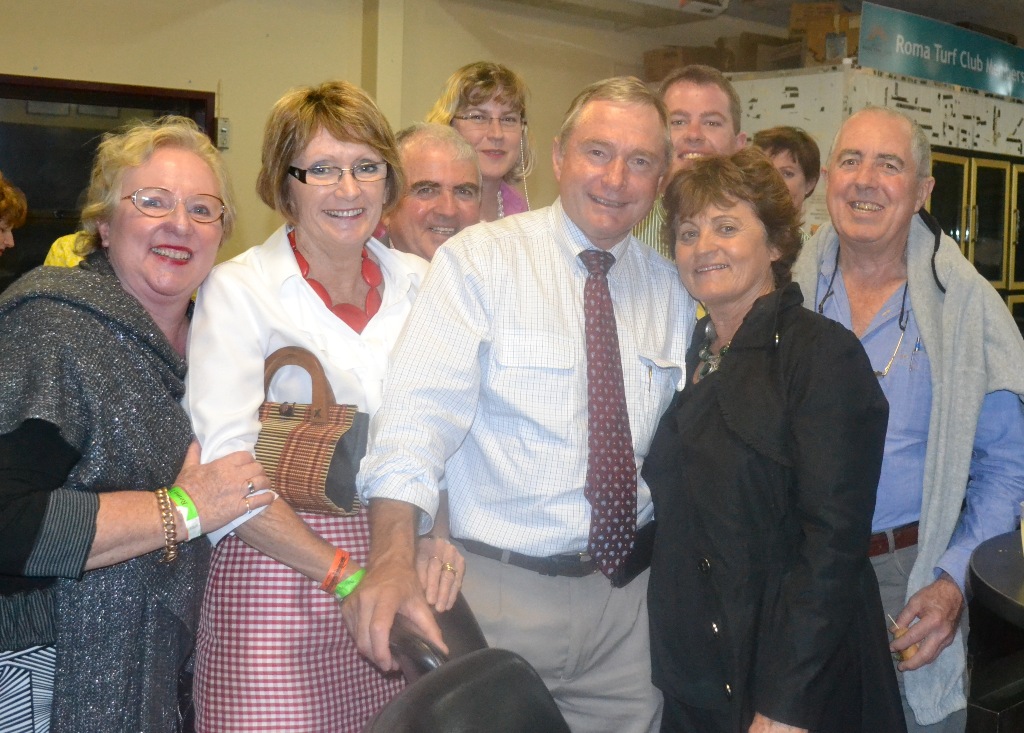 Howard Hobbs celebrates his victory tonight with supporters in Roma.