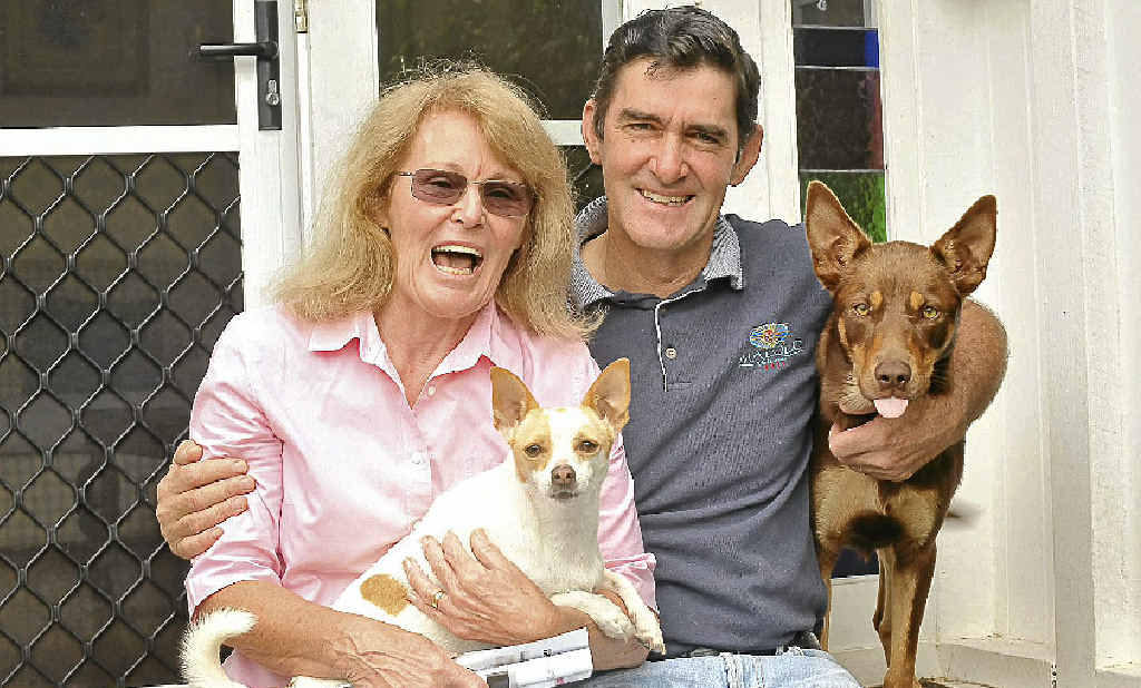 Peter Wellington and his wife Jenny celebrate his win with their two loyal supporters. Peter Wellington and his wife Jenny celebrate his win with their two loyal supporters.