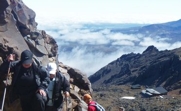Travellers out for a bit of summer climbing on Mt Ruapehu.
Travellers out for a bit of summer climbing on Mt Ruapehu.