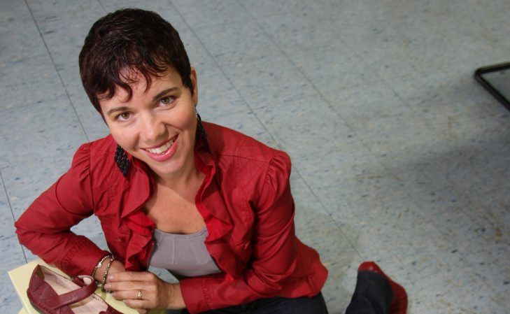 Kathryn Lawrence with the womens shoes she designed. Kathryn Lawrence with the womens shoes she designed.