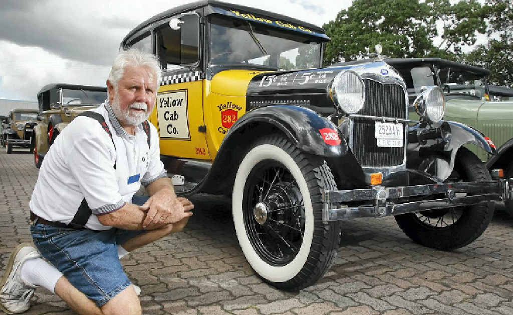 Jim Allingham with his 1928 Ford Tudor taxi at the Model A Ford national meet at the Ipswich Showgrounds. Jim Allingham with his 1928 Ford Tudor taxi at the Model A Ford national meet at the Ipswich Showgrounds.