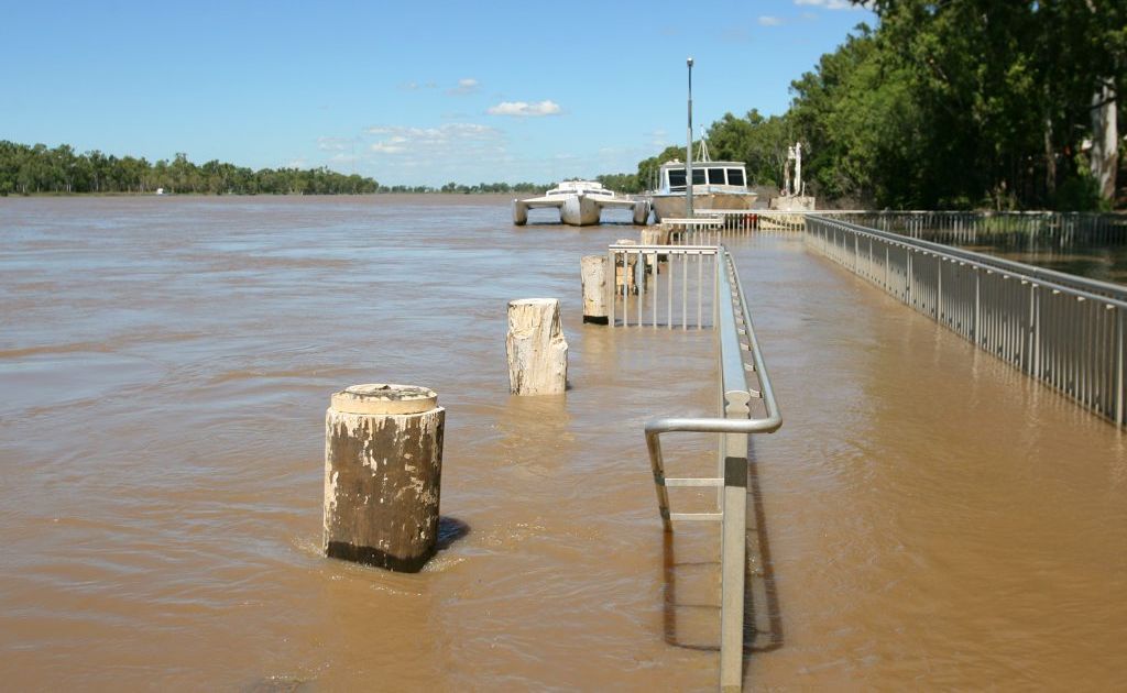 Water laps over the public jetty as the Fitzroy River continues to rise at Rockhampton. Water laps over the public jetty as the Fitzroy River continues to rise at Rockhampton.