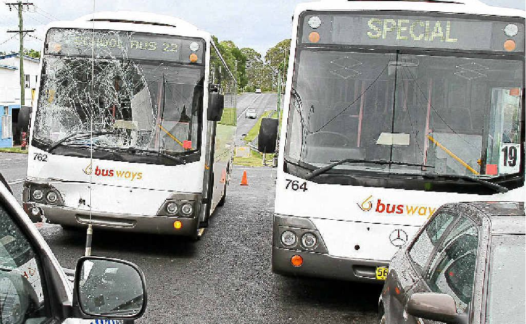 Wet weather and driver error were to blame for a school bus collision yesterday. Wet weather and driver error were to blame for a school bus collision yesterday.