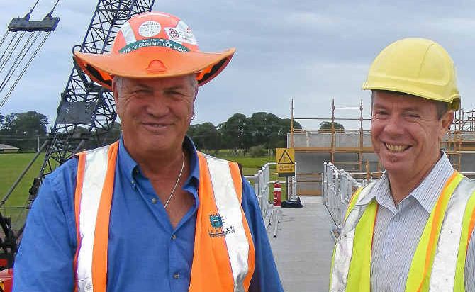 BIG PROJECT: Haslin’s OH&S; officer, Frank Kurth, and Ballina Shire Council’s water, sewer and waste manager, Rod Dawson, at the site of the new West Ballina Wastewater Treatment Plant. BIG PROJECT: Haslin’s OH&S; officer, Frank Kurth, and Ballina Shire Council’s water, sewer and waste manager, Rod Dawson, at the site of the new West Ballina Wastewater Treatment Plant.