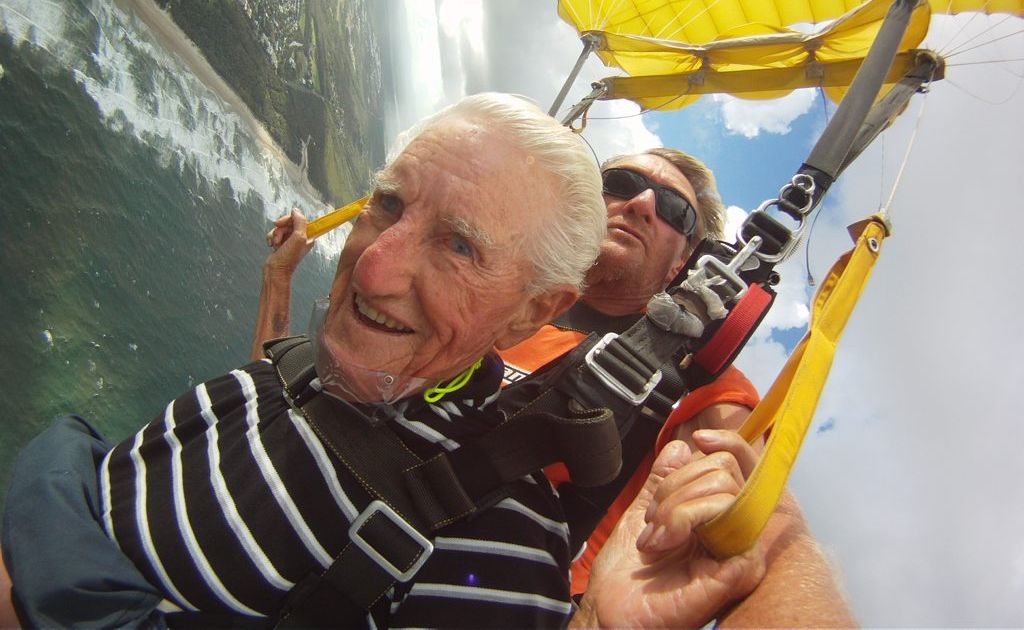 George Taylor, 96, jumping with Skydive Ramblers. George Taylor, 96, jumping with Skydive Ramblers.