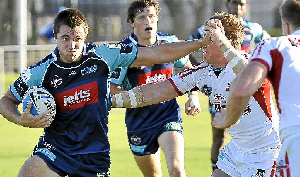 Kristian Wanka (left) goes on a run for the Sea Eagles. Kristian Wanka (left) goes on a run for the Sea Eagles.
