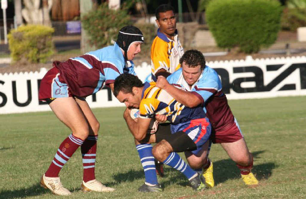 IT’S BACK: Stanthorpe players Jason Cobon (left) and Matt Rouen put up a good defence for the Border Bushrangers. IT’S BACK: Stanthorpe players Jason Cobon (left) and Matt Rouen put up a good defence for the Border Bushrangers.