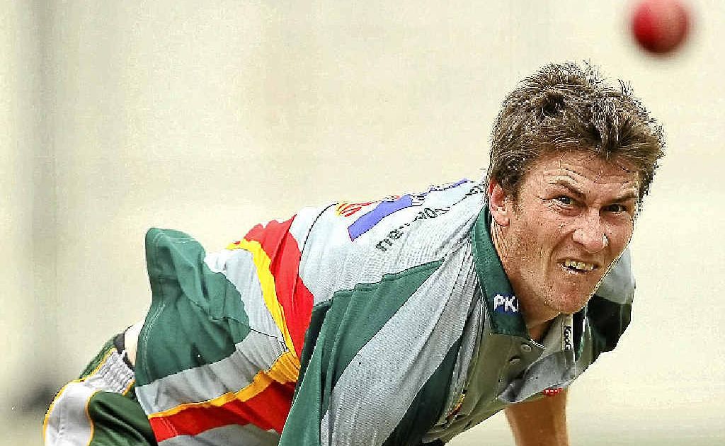 Brendan Drew lets one fly during a training session for Tasmania in the lead-up to the Sheffield Shield final at the ’Gabba. Brendan Drew lets one fly during a training session for Tasmania in the lead-up to the Sheffield Shield final at the ’Gabba.