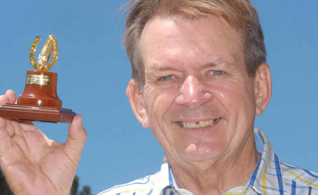 Part-owner Paul Maguire holds a replica of the Golden Slipper trophy, which Mackay’s Doubtfilly will attempt to win today. Part-owner Paul Maguire holds a replica of the Golden Slipper trophy, which Mackay’s Doubtfilly will attempt to win today.