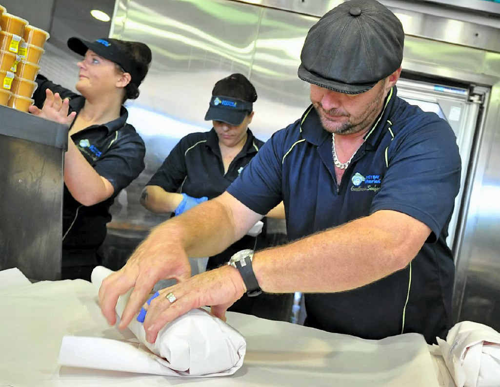 Simon Whittingham and his staff at the Gladstone Fish Market are flat out for the Easter weekend.