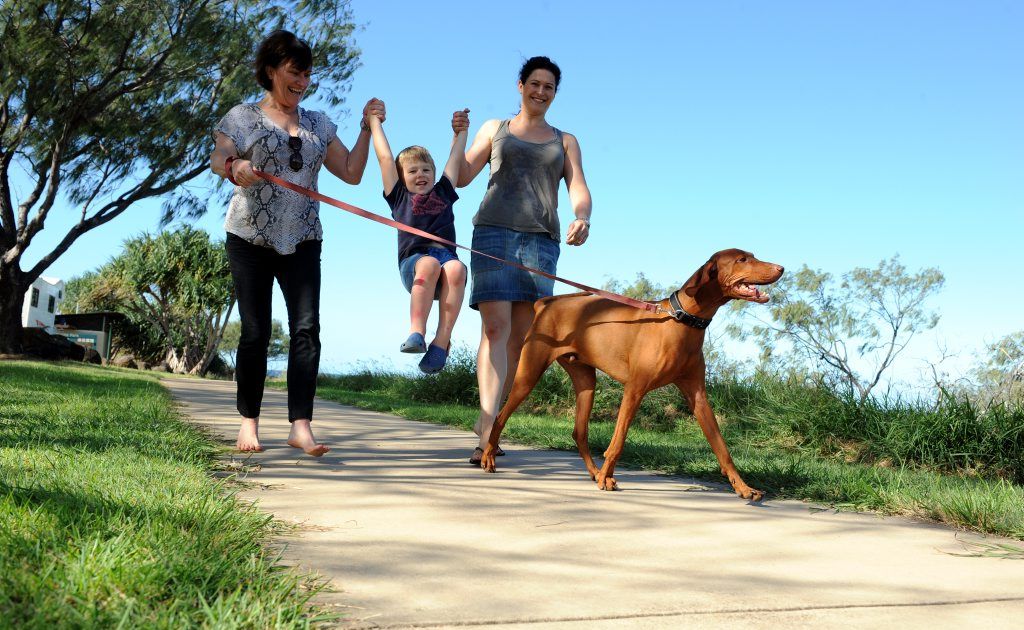 Denise Powell, Nicholas Lacy, Catherine Hackney and Ziggy enjoy a walk along the esplanade. Denise Powell, Nicholas Lacy, Catherine Hackney and Ziggy enjoy a walk along the esplanade.