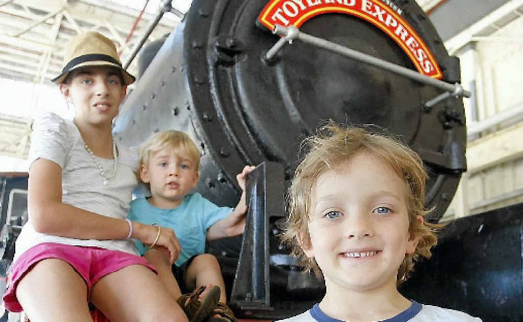 Nina and Felix Pheasant with their cousin Oliver Pheasant (middle) at the Workshops Rail Museum on Saturday. Nina and Felix Pheasant with their cousin Oliver Pheasant (middle) at the Workshops Rail Museum on Saturday.