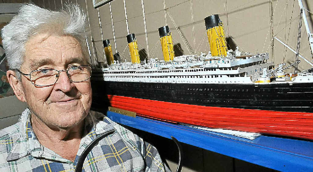 Robert Bean with his scale model of the Titanic. Robert Bean with his scale model of the Titanic.