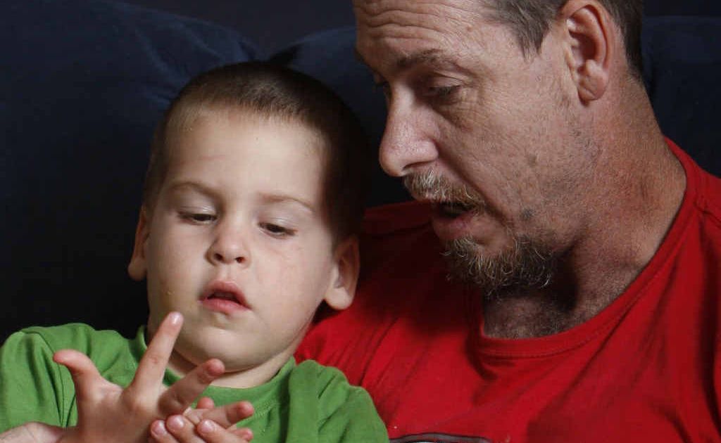 Nickolas Gardiner-Krebs, 3, with dad Scott Gardiner who received a shock at the Easter Monday Funday. Nickolas Gardiner-Krebs, 3, with dad Scott Gardiner who received a shock at the Easter Monday Funday.