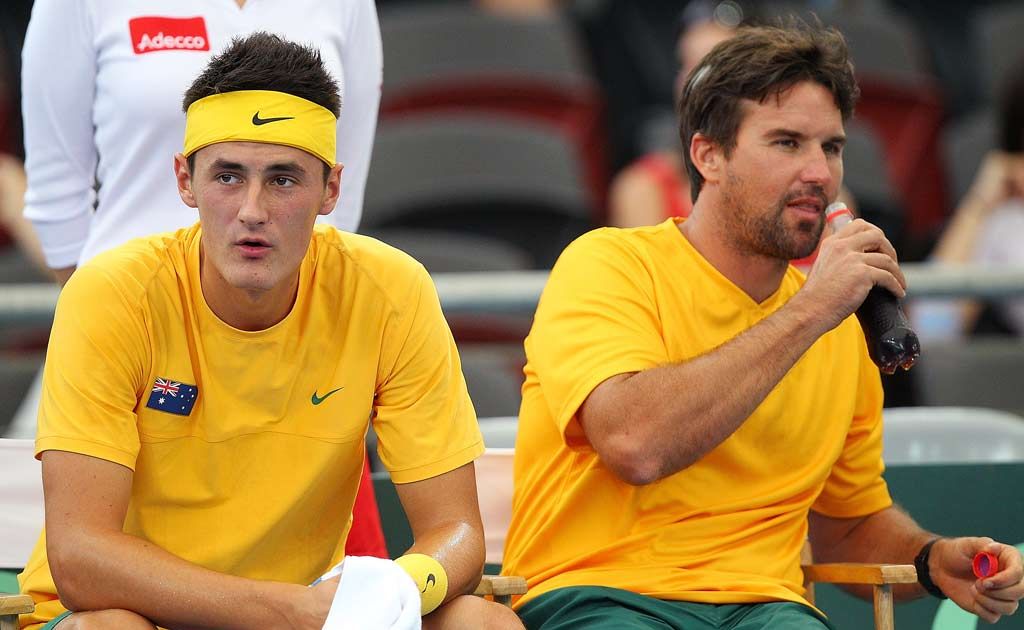 Bernard Tomic and Pat Rafter. Bernard Tomic and Pat Rafter.