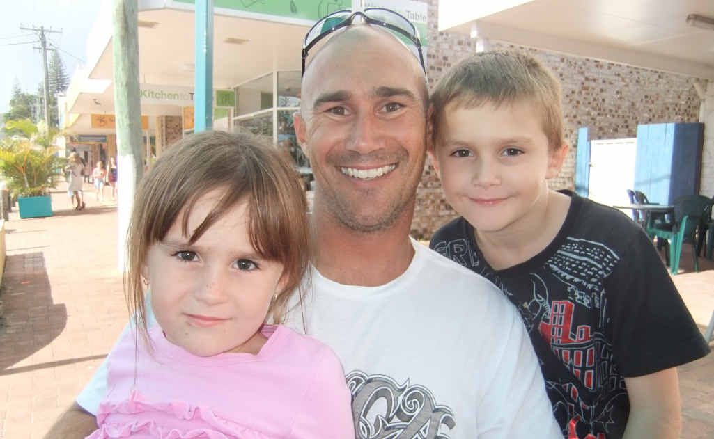 Wes Stojko and his two youngest, Olivia (5) and Bryce (7) are making the most of the school holidays and sunshine in Yamba. Wes Stojko and his two youngest, Olivia (5) and Bryce (7) are making the most of the school holidays and sunshine in Yamba.