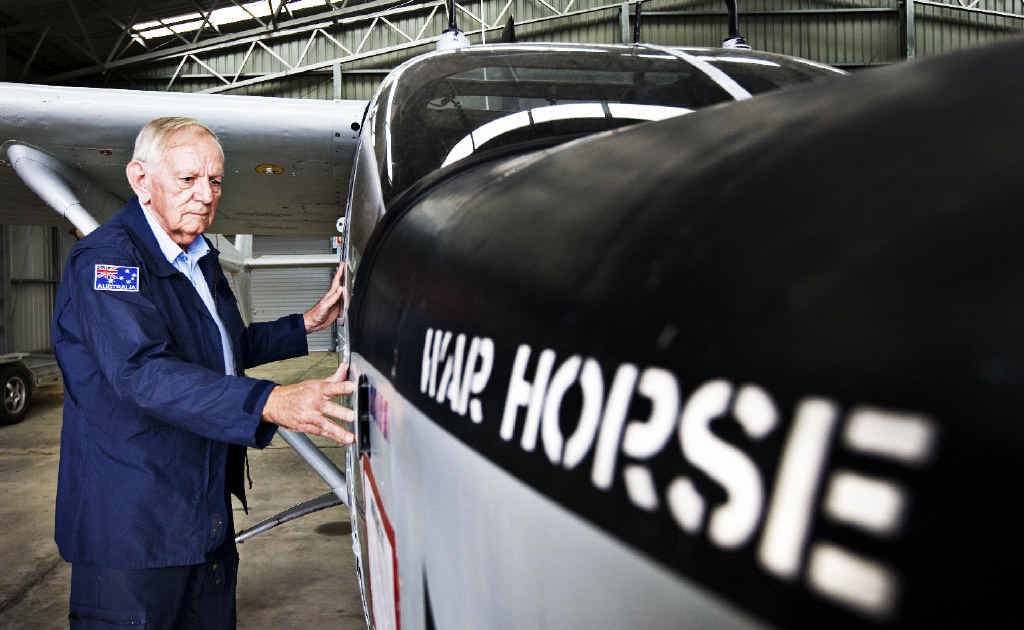 Bill Kiernan of the Northern Rivers Aero Club looks over the Vietnam O-2 Skymaster warbird in preparation for an Anzac Day flyover. Bill Kiernan of the Northern Rivers Aero Club looks over the Vietnam O-2 Skymaster warbird in preparation for an Anzac Day flyover.