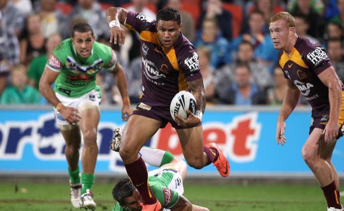 Josh Hoffman races away from the Raiders at Lang Park. Josh Hoffman races away from the Raiders at Lang Park.
