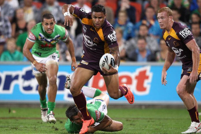 Josh Hoffman races away from the Raiders at Lang Park. Josh Hoffman races away from the Raiders at Lang Park.