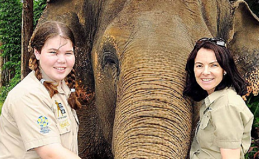 Tegan Lather and Crikey Magazine editor Louise Gee hang out with Sabu the elephant. Tegan Lather and Crikey Magazine editor Louise Gee hang out with Sabu the elephant.