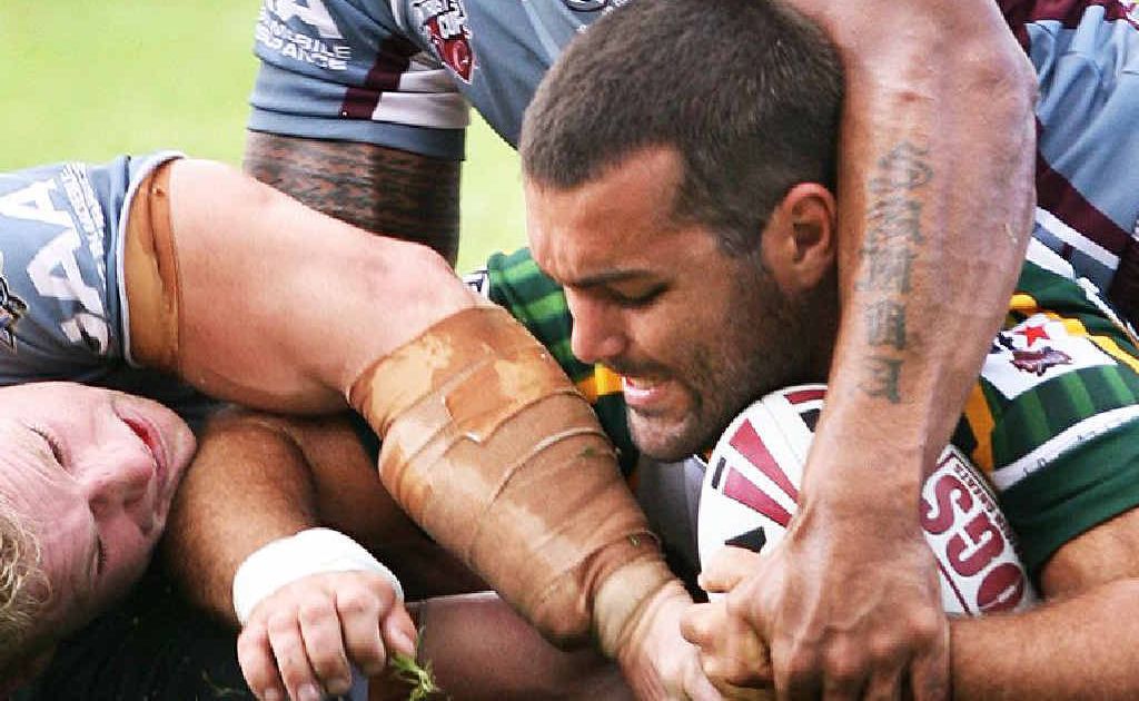 Ipswich Jets hooker Michael Fisher dives over from dummy half to score a try in Saturday’s win over Burleigh. Ipswich Jets hooker Michael Fisher dives over from dummy half to score a try in Saturday’s win over Burleigh.