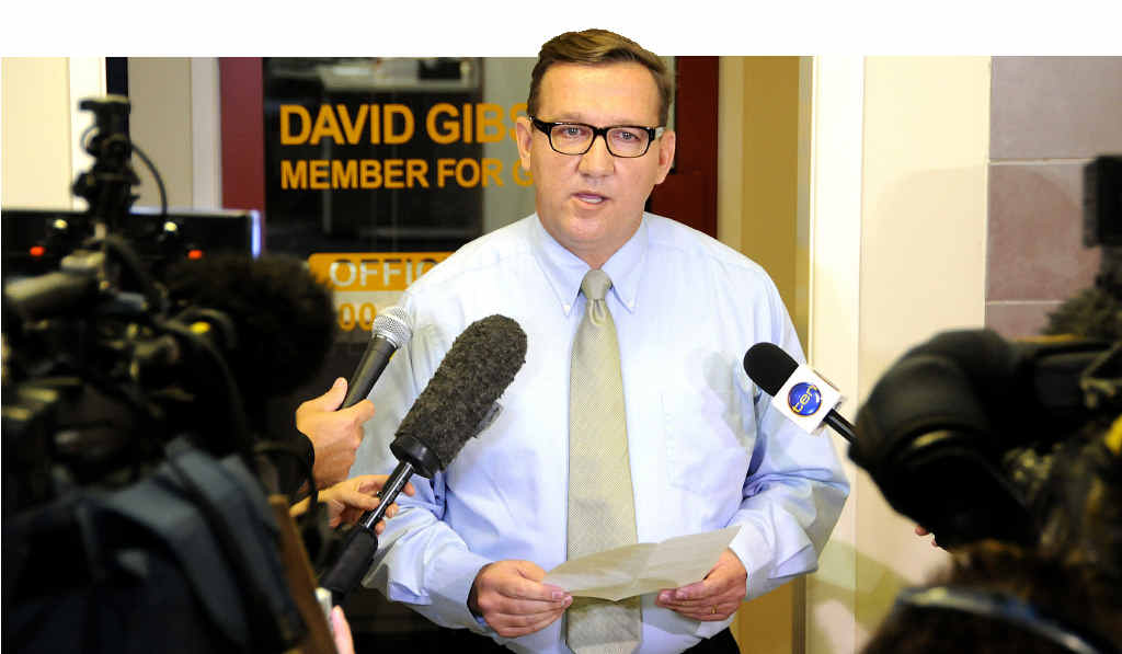 David Gibson explains his historic resignation as he addresses yesterday’s media conference in the foyer of his Gympie office in Channon St. David Gibson explains his historic resignation as he addresses yesterday’s media conference in the foyer of his Gympie office in Channon St.