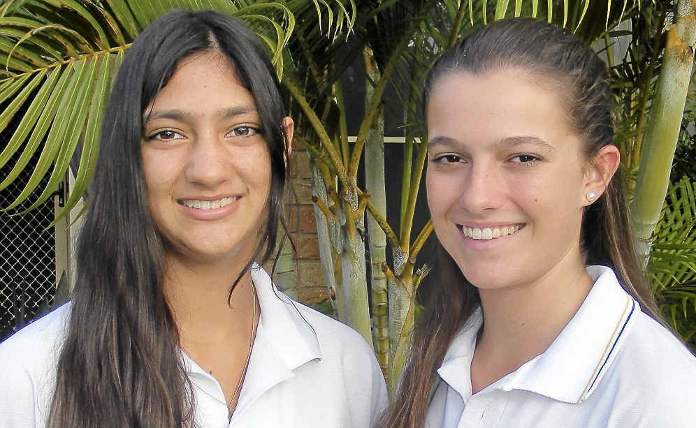 YOUNG LEADERS: Southern Cross School K-12 students Angalee Narayan-Gray (left) and Amelia Perris will be attending Global Young Leaders conferences. YOUNG LEADERS: Southern Cross School K-12 students Angalee Narayan-Gray (left) and Amelia Perris will be attending Global Young Leaders conferences.