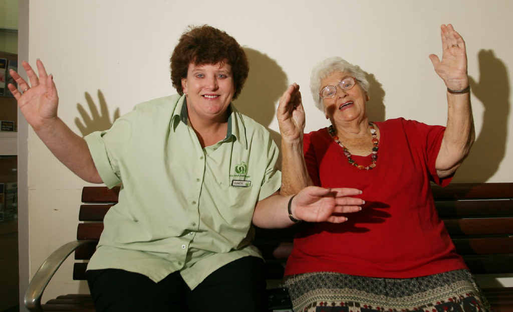 Rockhampton’s Clancye (left) and Myra Wehlow are gearing up to cheer on their favourite player, Dave Taylor, when he makes his debut for Australia tonight. Rockhampton’s Clancye (left) and Myra Wehlow are gearing up to cheer on their favourite player, Dave Taylor, when he makes his debut for Australia tonight.