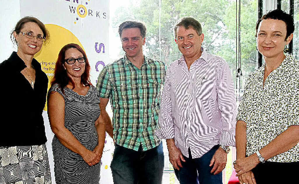 At the launch (from left) Screenworks general manager Jill Moonie, Miss Fishers Murder Mysteries producer Deb Cox, Grafton multimedia TAFE student Dan Fahey, MP Don Page and Screenworks chairperson Lois Randall. 