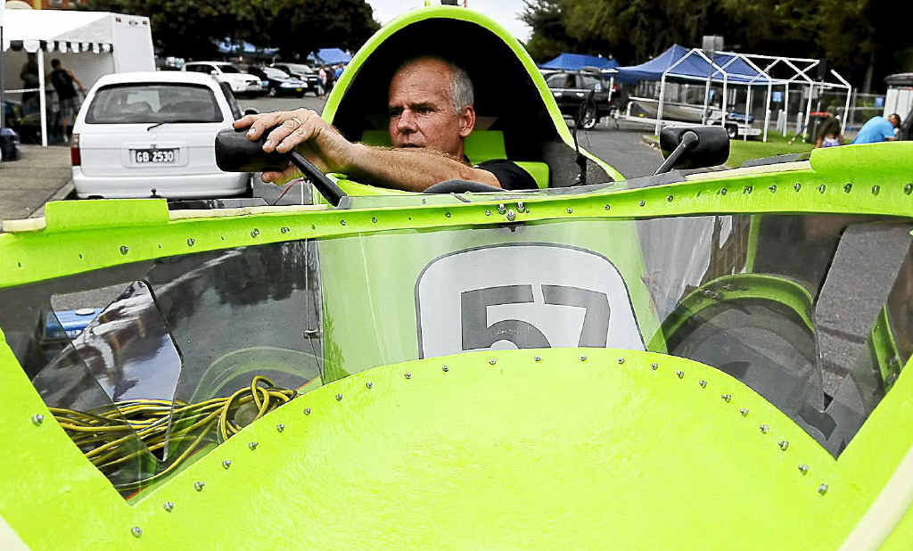 Grafton Powerboat racer Peter Phillips give his mate’s boat the finishing touches before the weekend of Power Boat series racing in Grafton at the weekend. Grafton Powerboat racer Peter Phillips give his mate’s boat the finishing touches before the weekend of Power Boat series racing in Grafton at the weekend.
