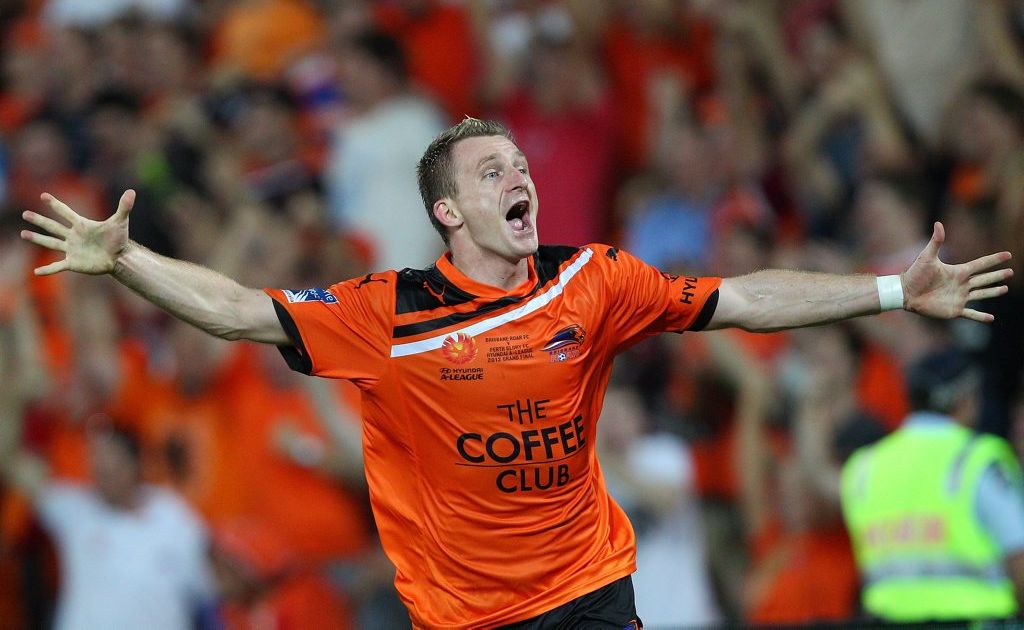 Besart Berisha of the Roar celebrates after scoring his second goal during the 2012 A-League Grand Final match between the Brisbane Roar and the Perth Glory at Suncorp Stadium on April 22, 2012 in Brisbane, Australia. Besart Berisha of the Roar celebrates after scoring his second goal during the 2012 A-League Grand Final match between the Brisbane Roar and the Perth Glory at Suncorp Stadium on April 22, 2012 in Brisbane, Australia.