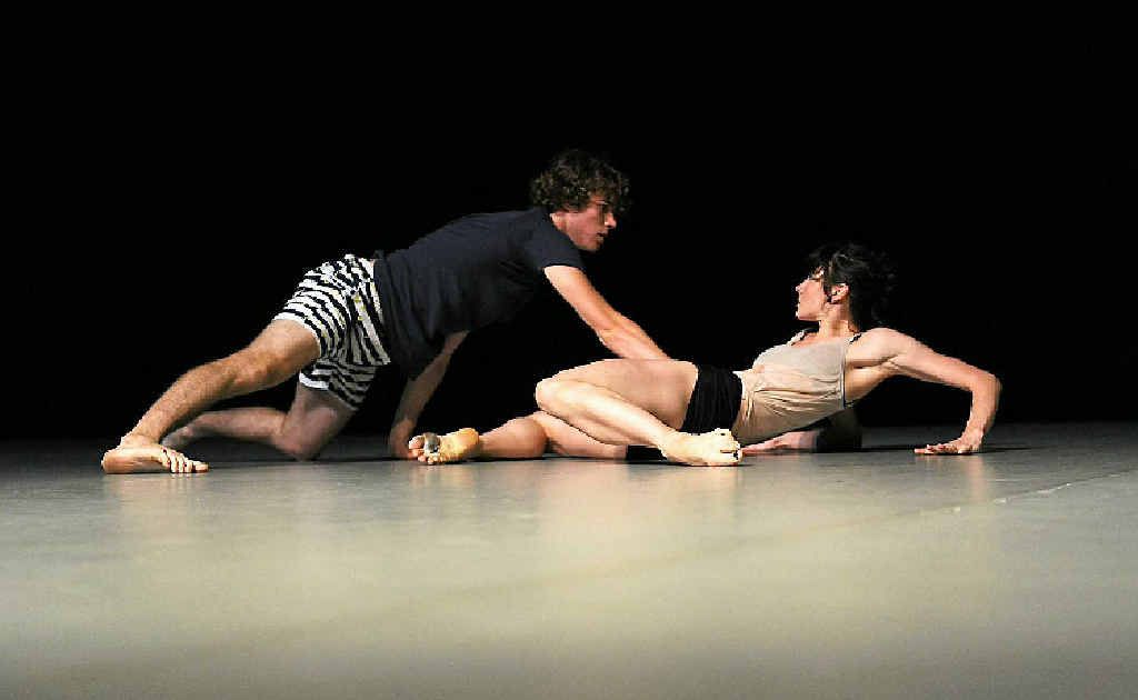 Rising dancer Harrison Hall and local artist Jessica Thompson in rehearsal at the Gladstone Entertainment Centre. Rising dancer Harrison Hall and local artist Jessica Thompson in rehearsal at the Gladstone Entertainment Centre.