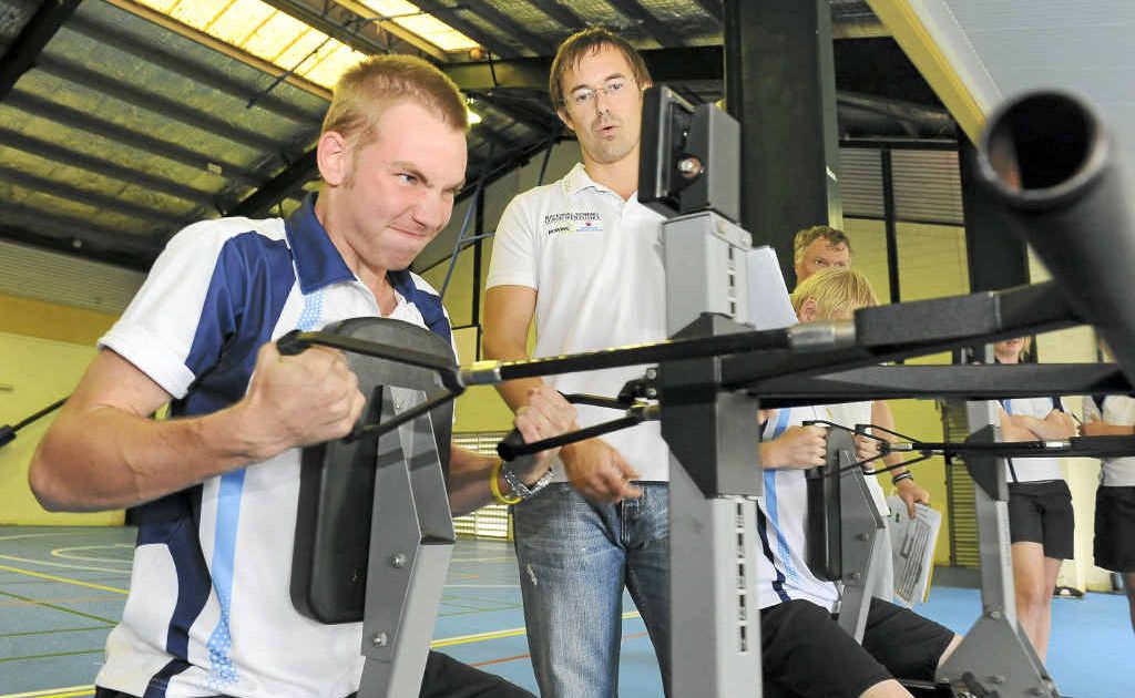Bundaberg Sate High School’s Nathan Obst determines his work rate on the rowing machine while the National Rowing Centre of Excellence’s Andrew Cruickshank monitors his progress. Bundaberg Sate High School’s Nathan Obst determines his work rate on the rowing machine while the National Rowing Centre of Excellence’s Andrew Cruickshank monitors his progress.