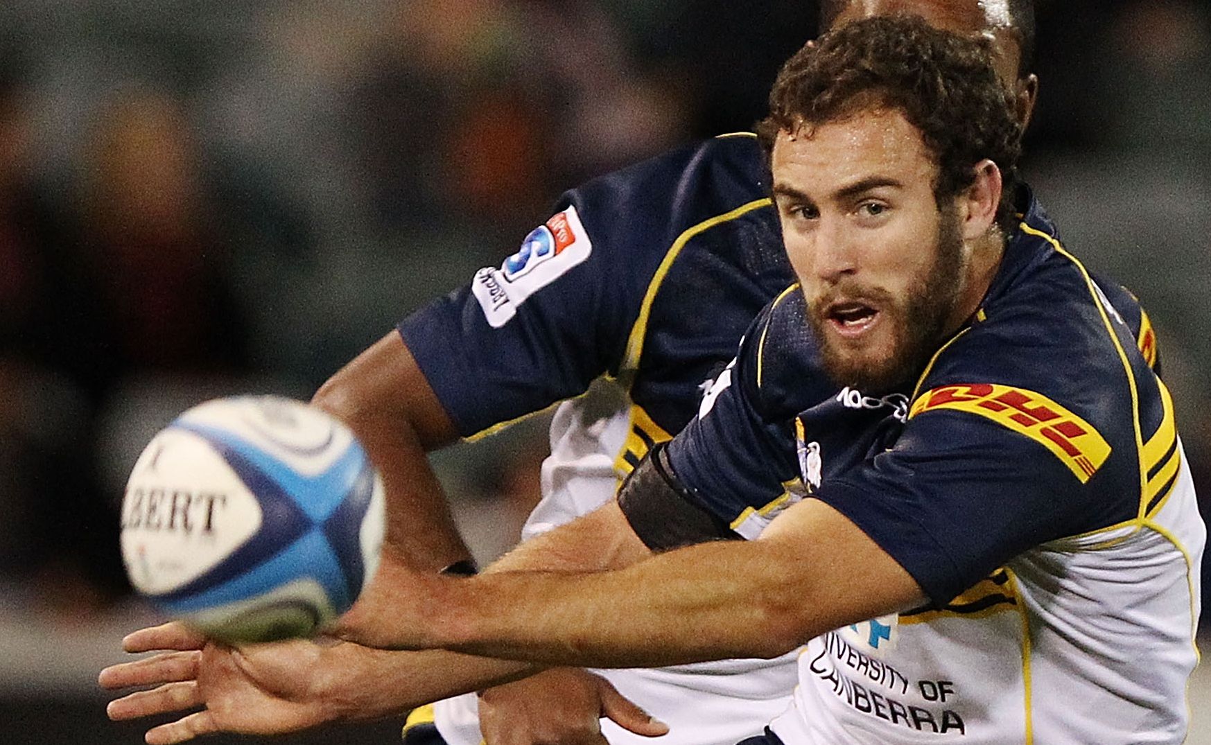 Nic White of the Brumbies kicks the ball during the round 11 Super Rugby match between the Brumbies and the Waratahs at Canberra Stadium. Nic White of the Brumbies kicks the ball during the round 11 Super Rugby match between the Brumbies and the Waratahs at Canberra Stadium.