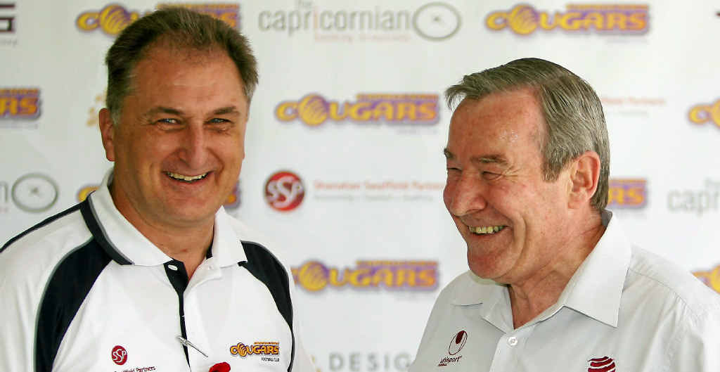 Football Queensland chief executive Geoff Foster shares a joke with CQ development officer Joe Fenech. Football Queensland chief executive Geoff Foster shares a joke with CQ development officer Joe Fenech.
