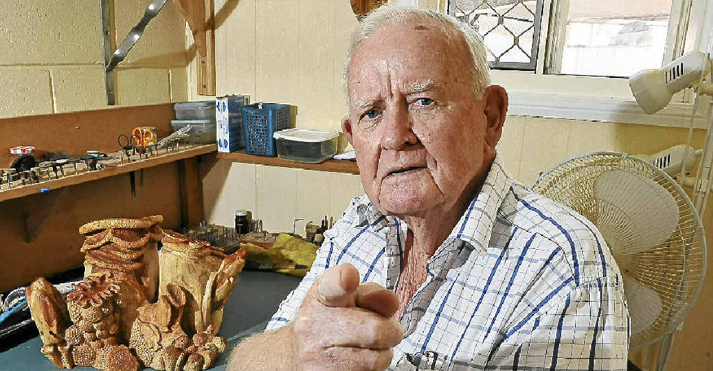Arthur 'Nobby' Clark points the blame at Bundaberg Regional Council for the mistreatment of his display, Denizens of the Deep. Arthur 'Nobby' Clark points the blame at Bundaberg Regional Council for the mistreatment of his display, Denizens of the Deep.