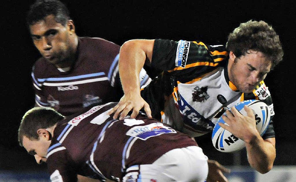 Ipswich Jets lock Sam Martin powers ahead in his team’s 32-10 Queensland Cup win against Mackay Cutters on Saturday. Ipswich Jets lock Sam Martin powers ahead in his team’s 32-10 Queensland Cup win against Mackay Cutters on Saturday.