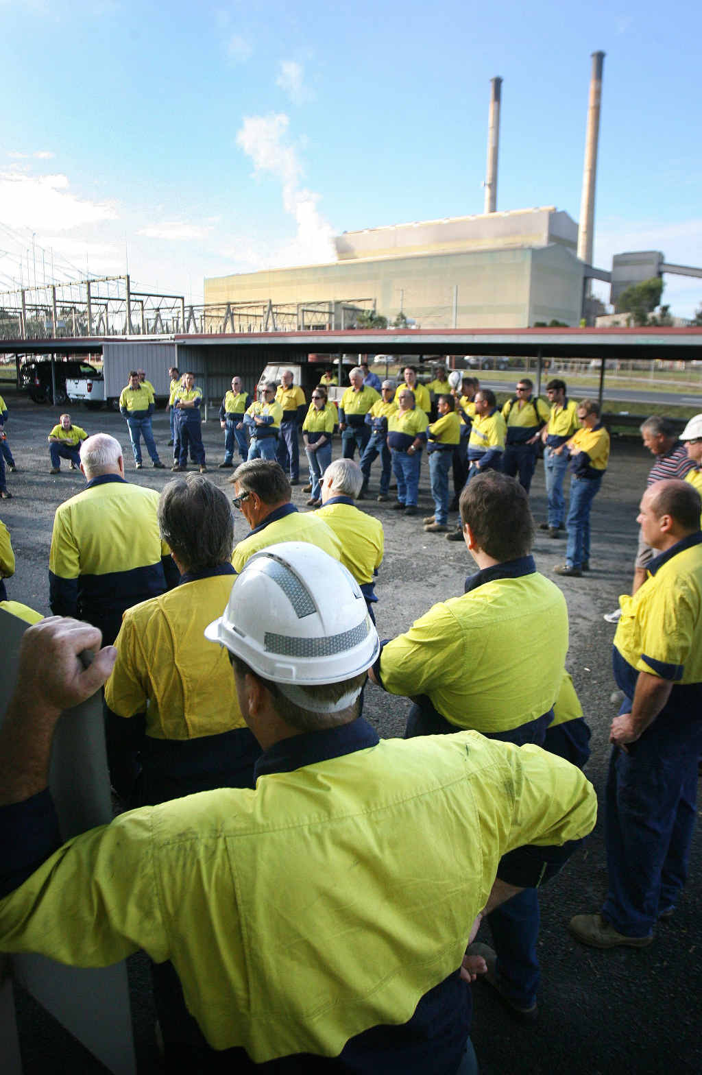 Swanbank Power Station workers at a mass meeting to discuss the future of the plant. Swanbank Power Station workers at a mass meeting to discuss the future of the plant.