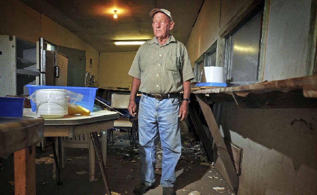 Ulmarra Show and Campdraft Society secretary Alan Watkins looks over dozens of broken plates in the club canteen which was broken into and vandalised. Ulmarra Show and Campdraft Society secretary Alan Watkins looks over dozens of broken plates in the club canteen which was broken into and vandalised.