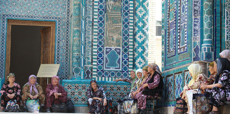 Pilgrims at Shahr-i-Zindah or the Tomb of the Living King, in Samarkand, Uzbekistan.
Pilgrims at Shahr-i-Zindah or the Tomb of the Living King, in Samarkand, Uzbekistan.