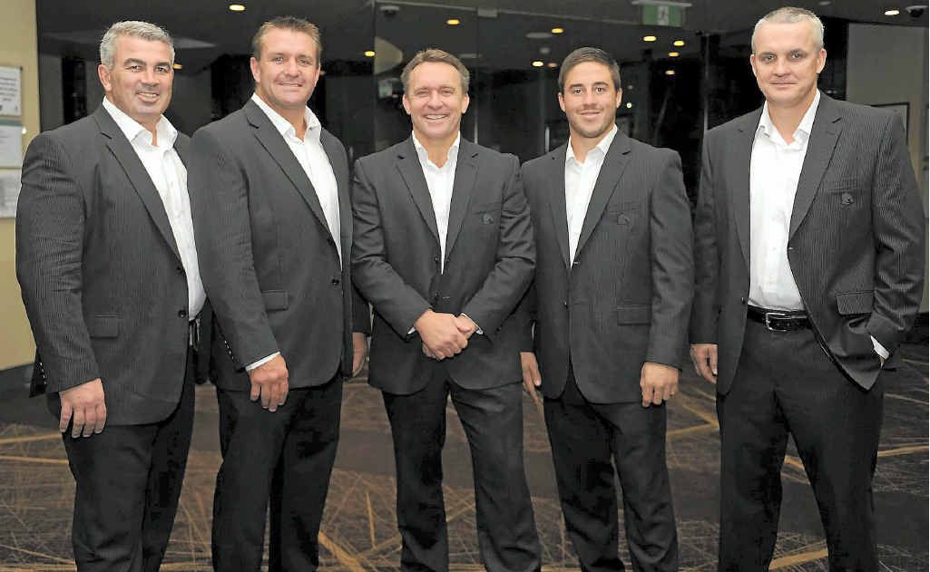 At an Evening with the Broncos at The Harvey Road Tavern are (from left) Broncos legends Andrew Gee, Shane Webcke, CEO Paul White, player Ben Hunt and coach Anthony Griffin. At an Evening with the Broncos at The Harvey Road Tavern are (from left) Broncos legends Andrew Gee, Shane Webcke, CEO Paul White, player Ben Hunt and coach Anthony Griffin.