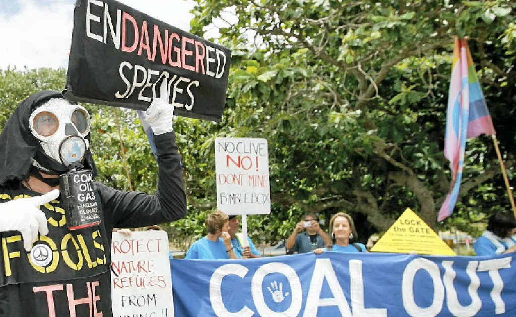 Protesters voice their opposition to a Central Queensland mining project this year. Protesters voice their opposition to a Central Queensland mining project this year.