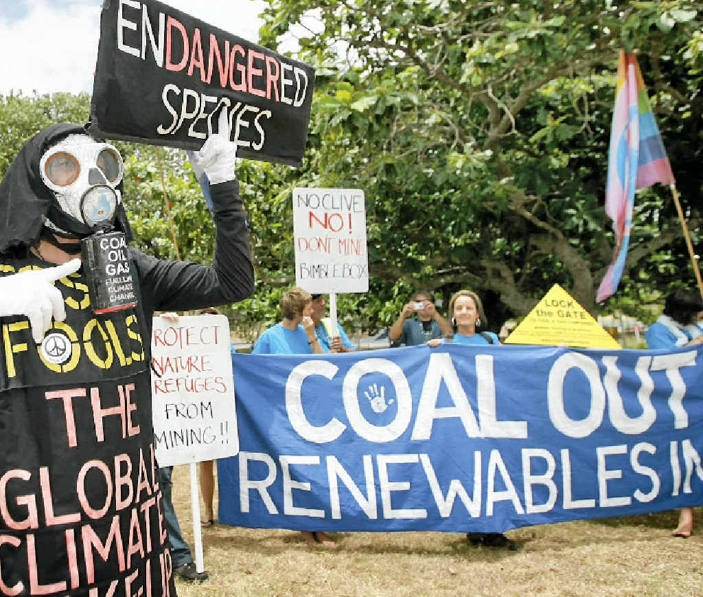 Protesters voice their opposition to a Central Queensland mining project this year. Protesters voice their opposition to a Central Queensland mining project this year.