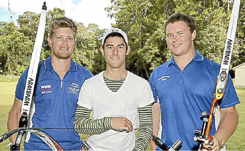 Matthew Masonwells, Taylor Worth and Ryan Tyack at the archery training camp. Matthew Masonwells, Taylor Worth and Ryan Tyack at the archery training camp.
