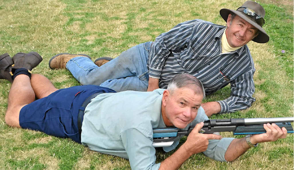 Darling Downs District Rifle Association prize shoot winner Gordon Duncan (front) with Southern Downs Rifle Club member Rob Bondfield at the prize shoot. Darling Downs District Rifle Association prize shoot winner Gordon Duncan (front) with Southern Downs Rifle Club member Rob Bondfield at the prize shoot.