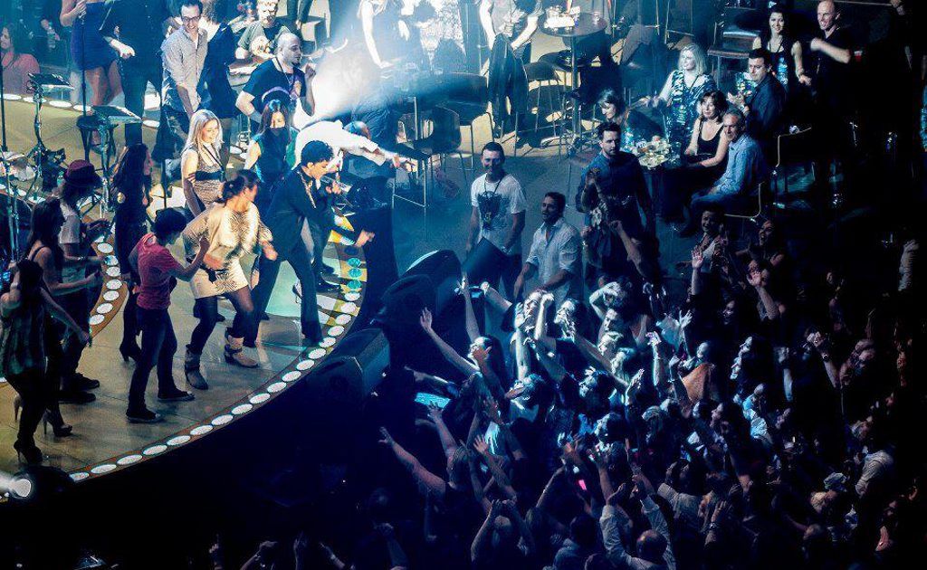 Vince Montagnese (bald guy on stage) is pulled up on stage to dance with his beloved Prince at his first Sydney concert. Vince is attending all eight Prince concerts in Australia. Vince Montagnese (bald guy on stage) is pulled up on stage to dance with his beloved Prince at his first Sydney concert. Vince is attending all eight Prince concerts in Australia.