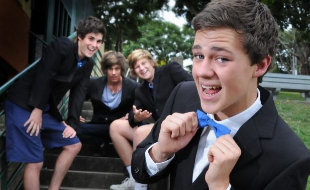 Aaron Bourke, Michael Drescher, Mitch Granshaw and Patrick Last getting ready for deb ball.